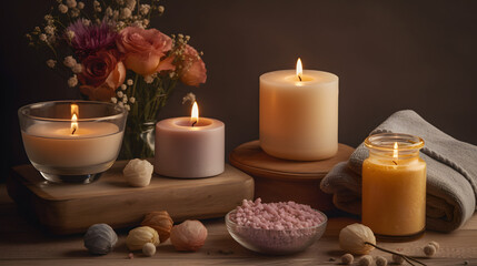 Fototapeta na wymiar candles and rose petals