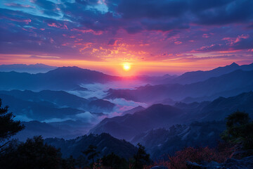 Beautiful sunset over the mountains