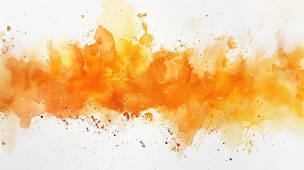 Abstract watercolor background with a splash of aquarelle paint in orange hues on a white backdrop