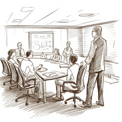 Fototapeta na wymiar Draw, illustration of a meeting in the office