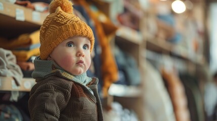 Small Child Wearing Knitted Hat in Store