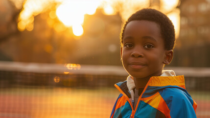 Young Boy Smiling in Sunset Light at Park