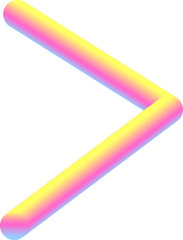 3d vibrant neon greater-than sign, corner. Luminous abstrac shape on transparent PNG background.	