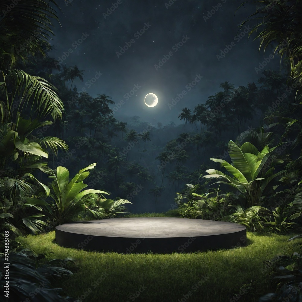 Sticker night view of the moon and forest. scene a beautiful sky with trees empty space in moonlight, time