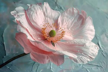 delicate flower of pastel pink color painted with oil paint. close up