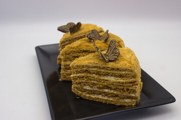 Honey Cake Pieces with Chocolate Garnish