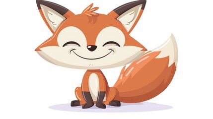 Fototapeta premium A cute little fox sitting down with closed eyes and a smiling face