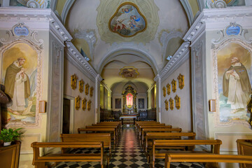 Interior nave and chapel of the Chiesa di Santa Marta Church in the historic center of Menaggio, Italy, on the shores of Lake Como in the Lombardy region.
