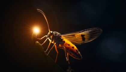 A bio-luminescent firefly in the dark - obrazy, fototapety, plakaty