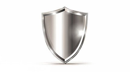 Polished silver shield on a white background - a symbol of safety and protection - obrazy, fototapety, plakaty
