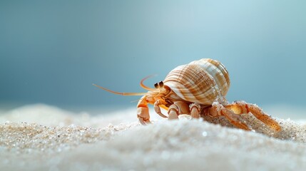 A cute hermit crab is walking on the beach. - obrazy, fototapety, plakaty