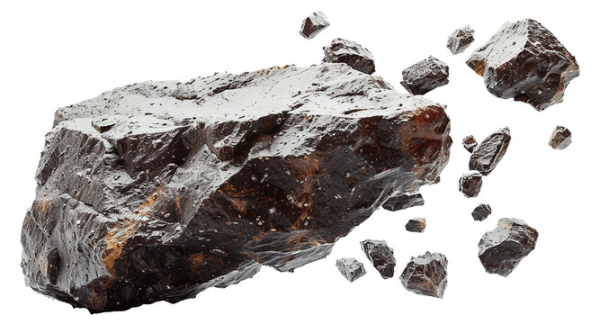 Asteroids swarm. boulders or stone meteorite flying in the space isolated on transparent background