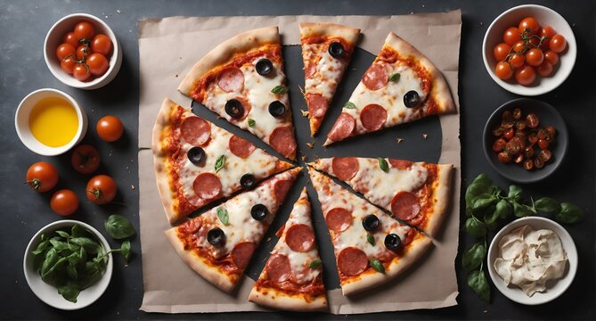 Delicious pizza fastfood meal on dark background