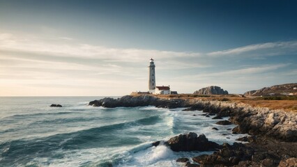 Fototapeta premium Lighthouse over the beautiful sea and coast