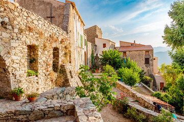 Lama, a hilltop town nestled in the mountains. Balagne,Corsica, France. Lama, a picturesque hillside village in Balagne, Corsica © Pi-R