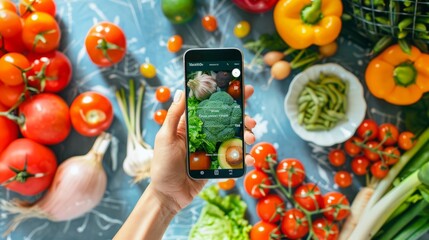 Person Taking Picture of Variety of Fresh Vegetables - Powered by Adobe
