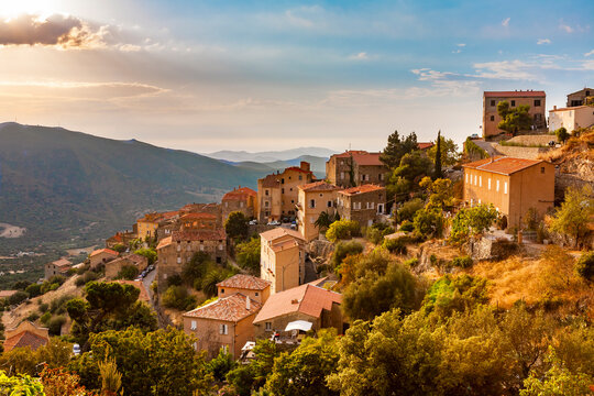 Lama is an authentic and preserved village in the north of Corsica..Lama, a hilltop town nestled in the mountains. Balagne,Corsica, France. Lama, a picturesque hillside village in Balagne, Corsica