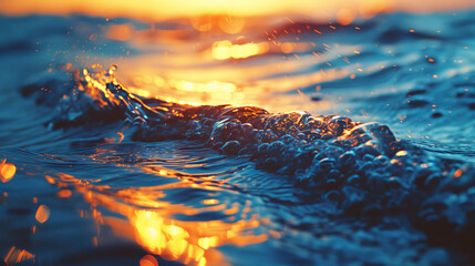 Close-up of water with sunset reflection creating bokeh.	 - obrazy, fototapety, plakaty