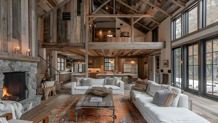 Rustic farmhouse with weathered barnwood walls exuding cozy traditional charm. Concept Rustic Farmhouse, Weathered Barnwood, Cozy Traditional Charm