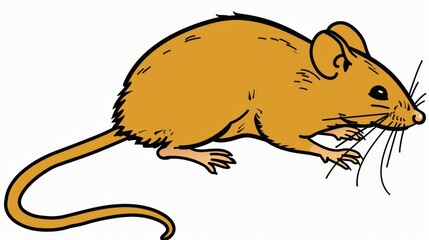   A brown rat atop paper, labeled rat, noses its end