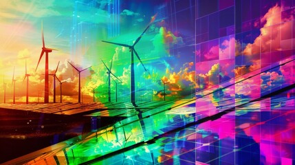 Abstract interpretation of renewable energy systems in vibrant colors  AI generated illustration