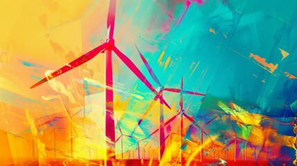 Obraz premium Abstract interpretation of renewable energy systems in vibrant colors AI generated illustration