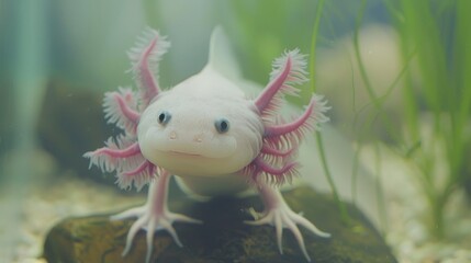 Adorable axolotl swimming in a tank  AI generated illustration