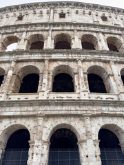 Closeup of the arches of the Roman Colosseum in Rome