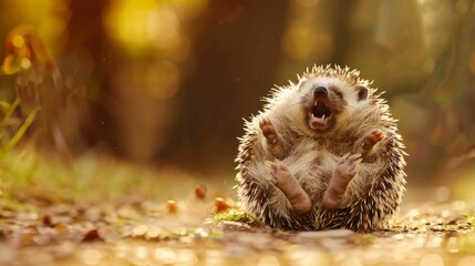 Obraz premium Adorable hedgehog rolling into a ball AI generated illustration