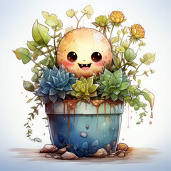 Watercolor plant pot, clipart Illustration, Generative Ai