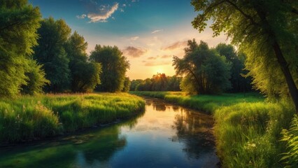 Wild river in the forest, summer, wallpaper