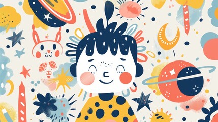 An abstract and charming kids persona in a colorful art style       AI generated illustration