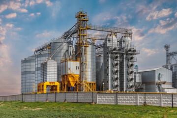 silos on agro-industrial complex with seed cleaning and drying line for grain storage - 794403330