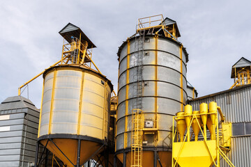 silos on agro-industrial complex with seed cleaning and drying line for grain storage - 794403332