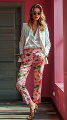 Professional Businesswoman Wearing Bright Pink Floral Trousers. Inappropriate Business Attire. The Wrong Trousers.