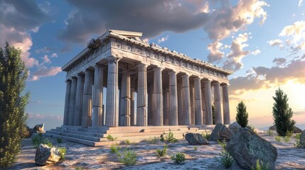 Naklejka premium Ancient Greek temple with marble columns AI generated illustration