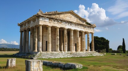 Obraz premium Ancient Greek temple with marble columns AI generated illustration