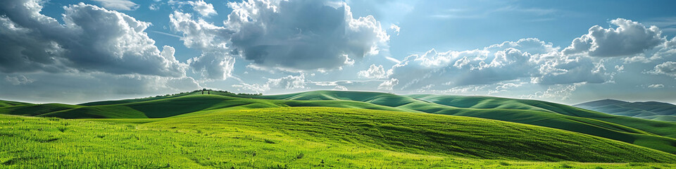 banner green field and blue sky with clouds