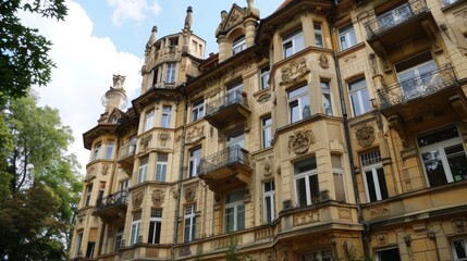 Fototapeta premium Art Nouveau style apartment building AI generated illustration