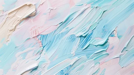 Foto op Plexiglas Textured pastel paint strokes in soft blue and pink, great for artistic backgrounds. © mashimara