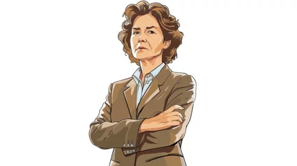 Foto op Plexiglas Illustration of determined woman, arms crossed, in a brown suit, leadership theme. © mashimara