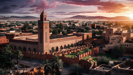 Panoramic View of Marrakech, Morocco. Nice nature view of Marrakech city, Morocco. View of Moroccan city Marrakech.