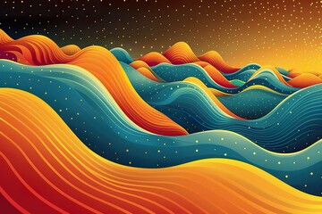 Retro 70's Abstract background with waves and dots