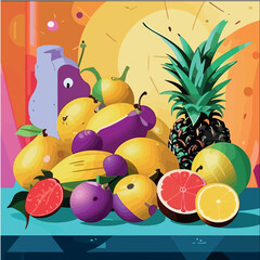 fruits painted from a still life, detailed illustration, pastel colors, flora, hand-drawn fruits on the table, clipart on a white background, scattered watercolor, there is a shadow.
