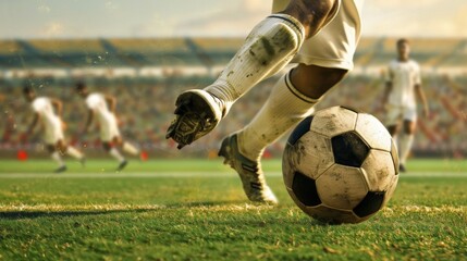 
In the heart of the game, a player dashes after the soccer ball, chasing victory with relentless...