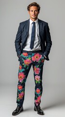 Professional Businessman Wearing Bright Pink Floral Trousers. Inappropriate Business Attire. The Wrong Trousers.