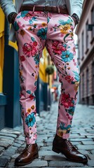 Professional Businessman Wearing Bright Pink Floral Trousers. Inappropriate Business Attire. The Wrong Trousers.