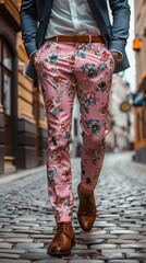 Professional Businessman Wearing Bright Pink Floral Trousers. Inappropriate Business Attire. The Wrong Trousers.