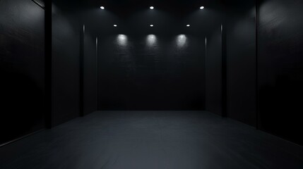 Dark scene with spotlights and concrete floor. 3D rendering.