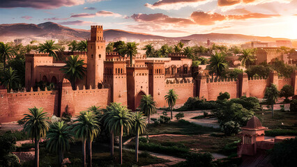 Where History Meets Oasis: Marrakech Cityscape, Morocco. Marrakech city view in Morocco. Marrakech...
